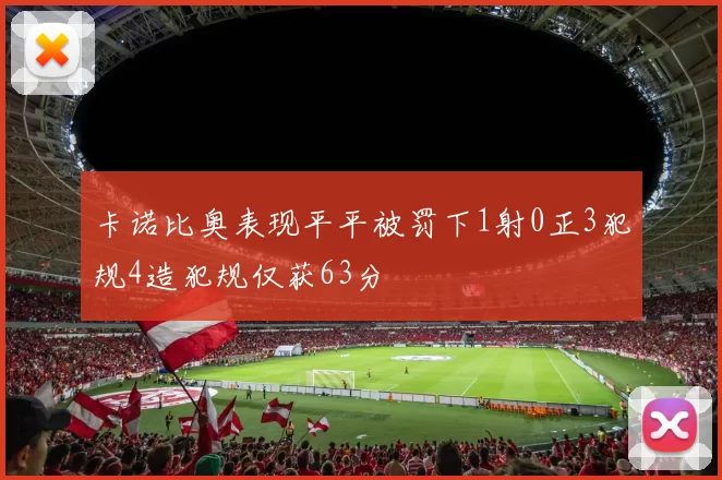 卡诺比奥表现平平被罚下1射0正3犯规4造犯规仅获63分